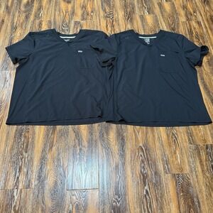 Landau Forward Men's Pocket V-Neck Black Scrub Top Shirt LT111 Bundle Of 2